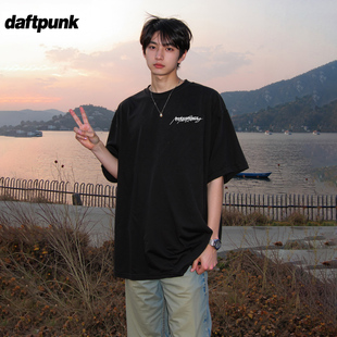 拍2件【daftpunk】原创草写刺绣重叠短袖