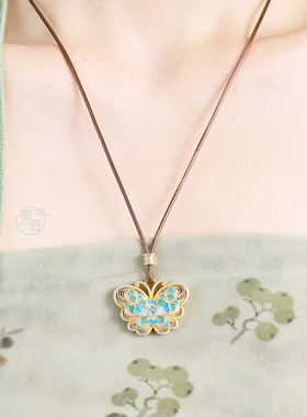 银匠 [粉蝶儿] 新品国风新中式足银999.9锁骨珐琅彩小众项链女