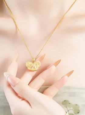 银匠 [喜秋天] 国风新中式描金牡丹花足银999.9项链女百搭锁骨链