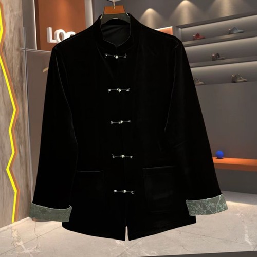 【现货】2808春秋中式男士唐装金丝绒休闲外套时尚百搭盘扣 - 图3