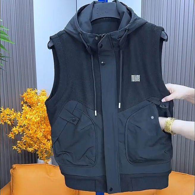 【现货】2266新款针织加厚拼接连帽马甲男修身工装百搭休闲外套男,淘宝优惠券,粉丝福利购,淘宝优惠卷