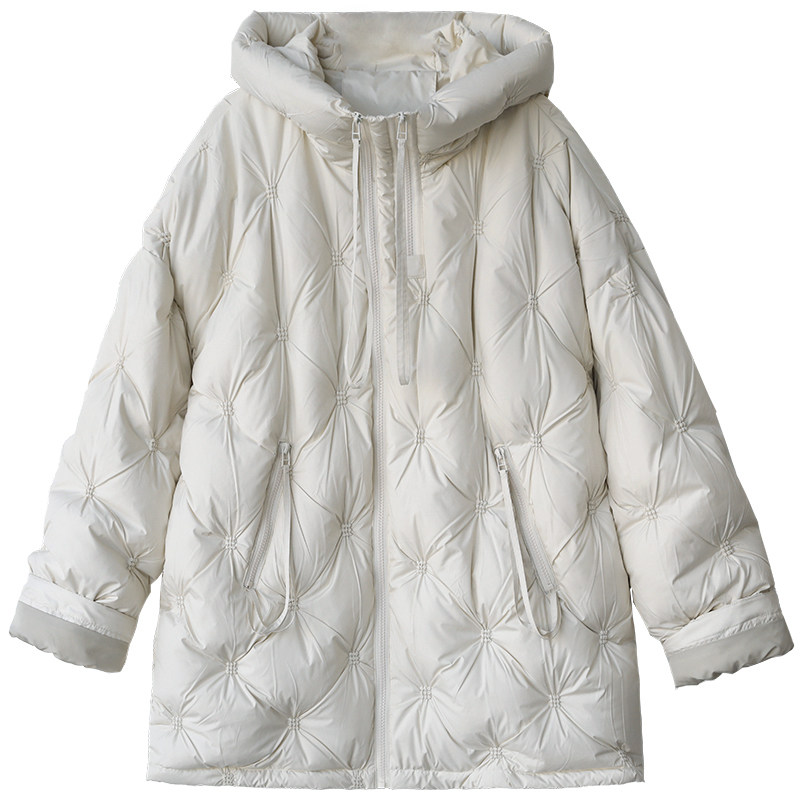 【一方服饰】白色宽松连帽菱格90白鸭绒羽绒服女冬季加厚保暖外套,淘宝优惠券,粉丝福利购,淘宝优惠卷