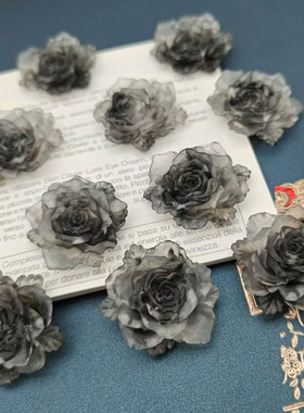 国风diy黑灰色水墨画立体花朵手机壳耳环发簪挂件咕卡手工材料