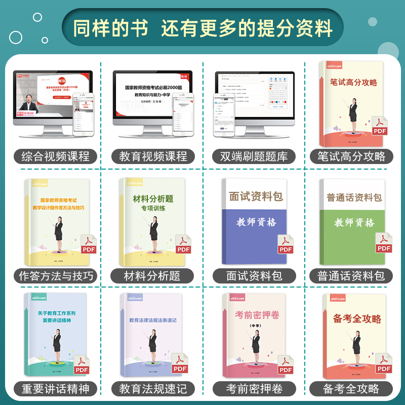 库课教资考试资料中学2024年上半年教师证资格用书必刷题初中高中数学语文英语音乐政治历史美术地理物理化学综合素质历年面试中公-图0