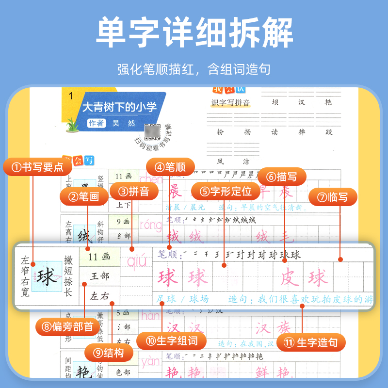 华夏万卷字帖人教版一年级二年级上下册练字帖三年级四五年级上册下册语文同步练字帖小学生专用练字笔画笔顺练字本描红字帖写字课 - 图2