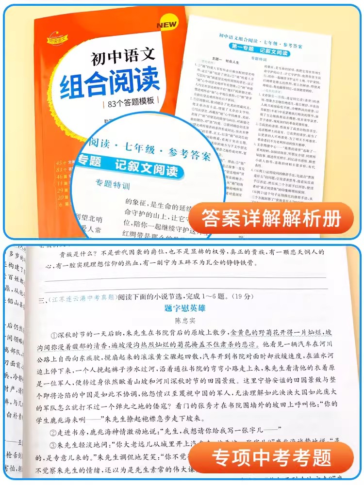 赞读初中语文阅读组合训练 138个答题模板公式法答题技巧课外阅读读本七下理解专项强化中考初二初一七年级下八下公式训练书-图0