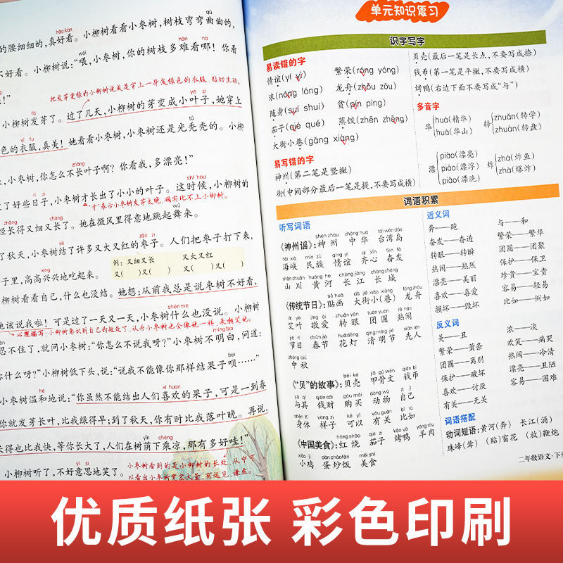 24春新版状元语文笔记二年级上下册语文课本原文教材全解2年级上下七彩课堂语文部编人教版学霸同步笔记复习辅导资料考前预习单-图2