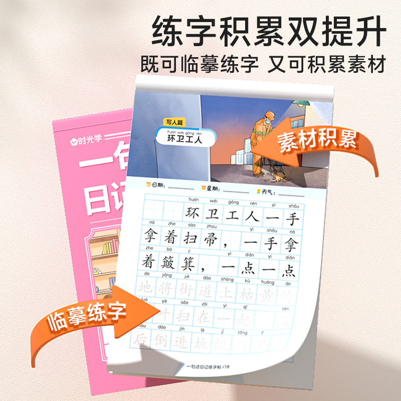 时光学一句话日记练字帖看图写话一年级二年级上下册练字帖小学生专用练字字帖小学语文看图写话专项训练儿童临摹练习本每日一练-图2