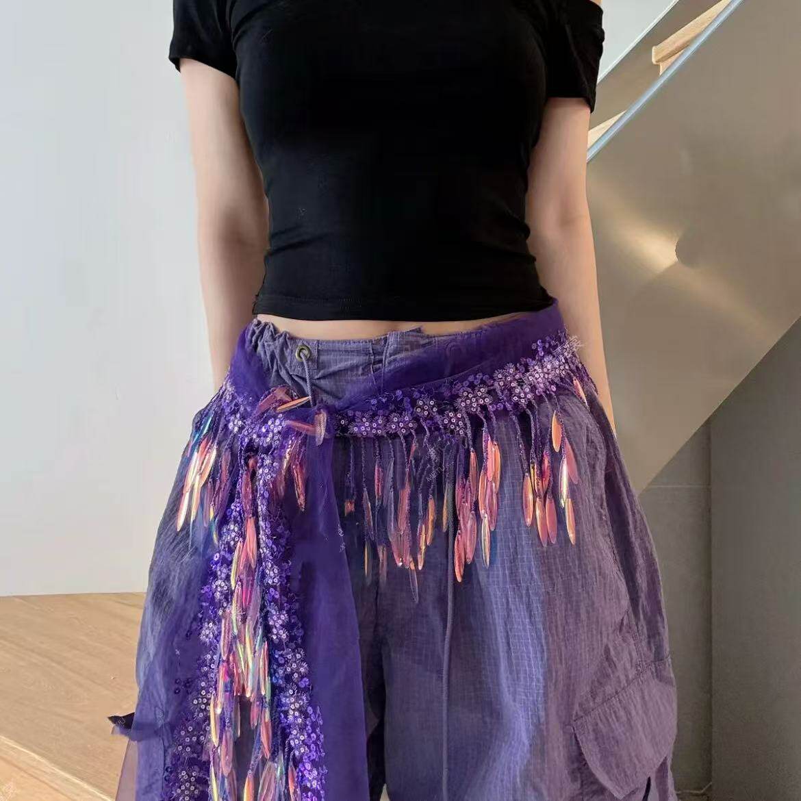 爵士舞屁帘百搭腰搭亮片流苏臀巾jzza街舞嘻哈hiphop三角腰带配饰,淘宝优惠券,粉丝福利购,淘宝优惠卷