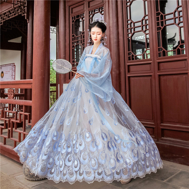 陛下兰他惜原创凤鸾歌孔雀刺绣汉服 陛下兰他惜连衣裙