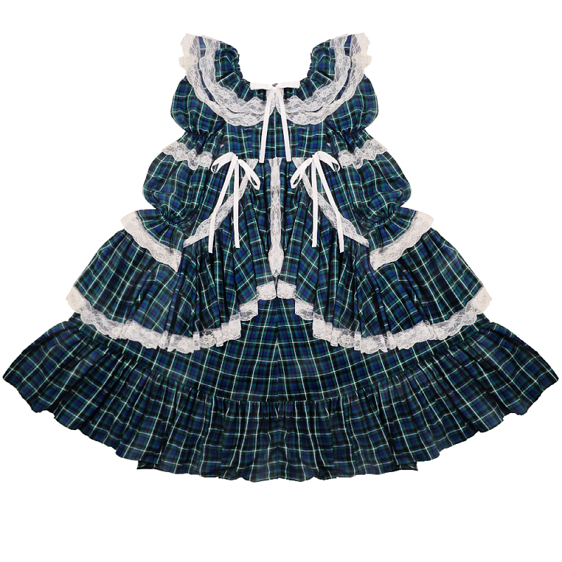 肉肉梦大码定制～复古绿色格子重工礼服裙拖地长裙宫廷感文艺气质,淘宝优惠券,粉丝福利购,淘宝优惠卷