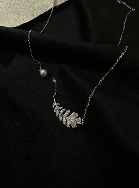Arwen studio｜满钻锆石吊坠羽毛叶锁骨链珍珠项链韩版