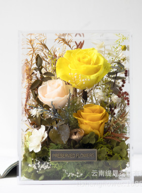 永生花成品亚克力礼盒花盒玫瑰花高级感情人节礼物家居鲜花摆件