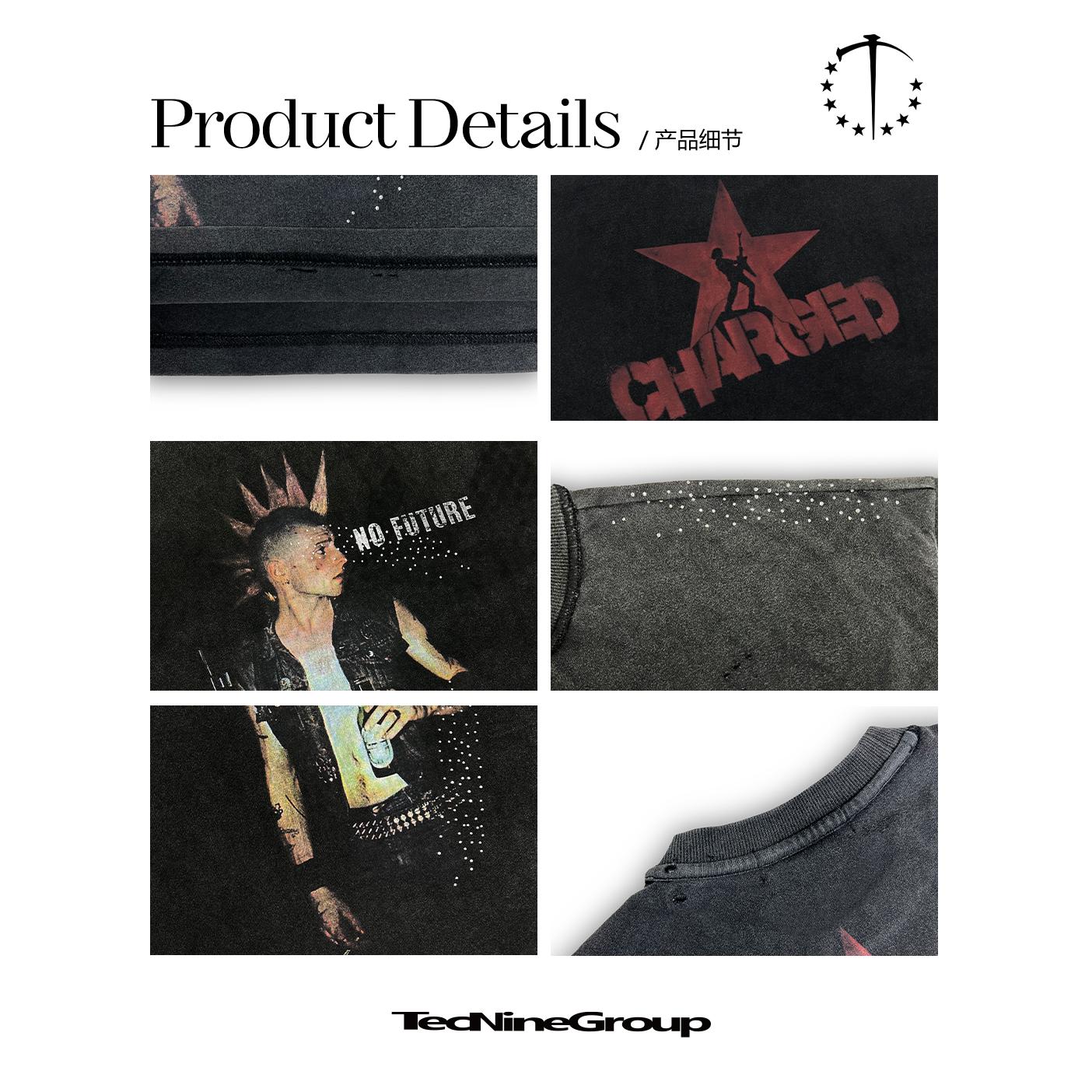 TecNineGroup DROP2 MOHAWK TEE 莫西干人像印花碎钻做旧 短袖T恤 - 图1