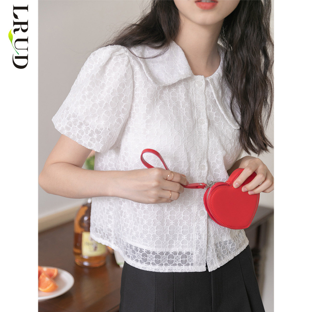 lrud娃娃领短袖夏季女装2022衬衫 lrud衬衫