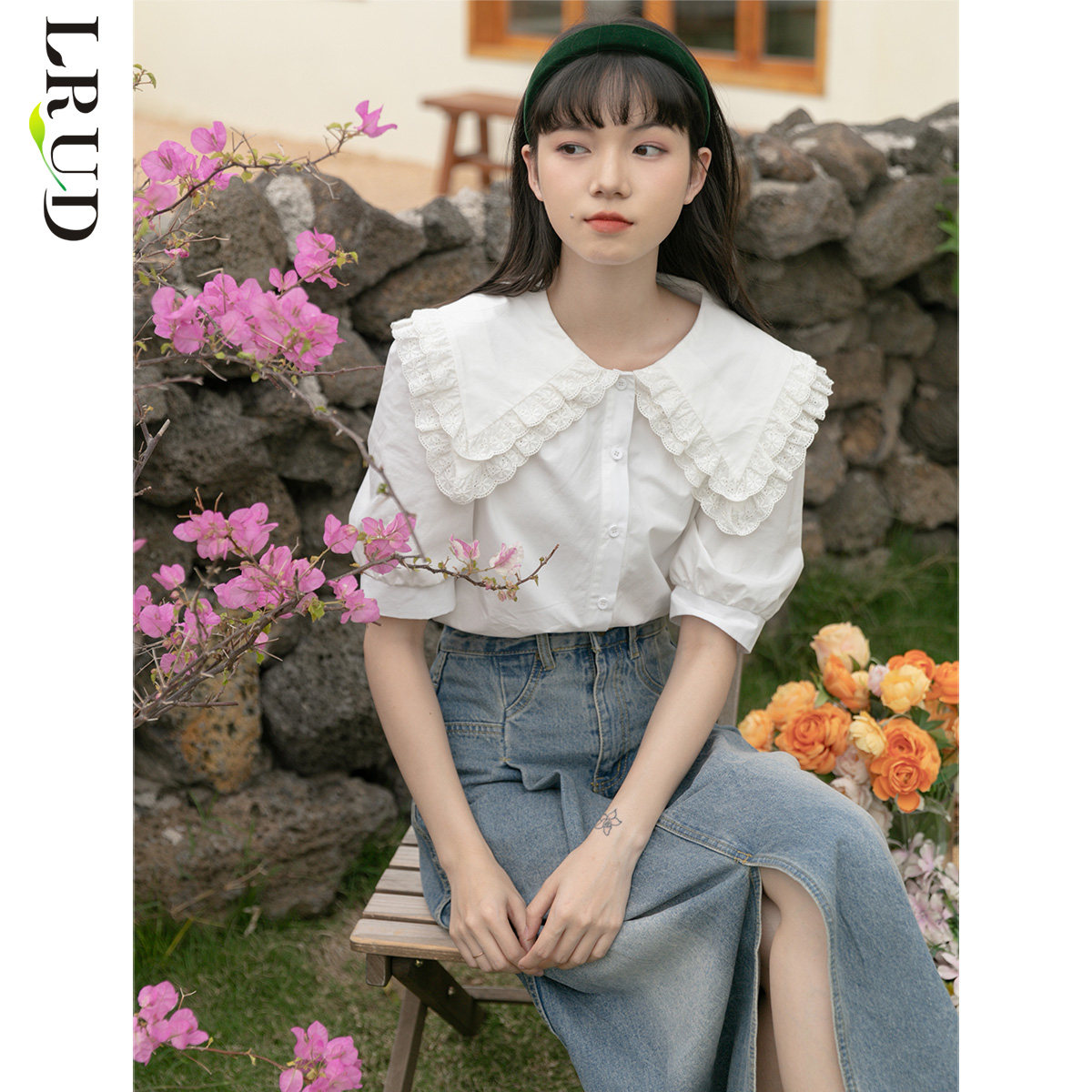 lrud娃娃领短袖夏季韩版女装衬衫 lrud衬衫