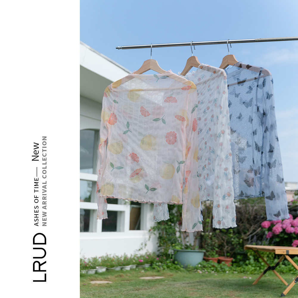 lrud漂亮t恤雪纺衫女夏2021长袖 lrud蕾丝衫/雪纺衫