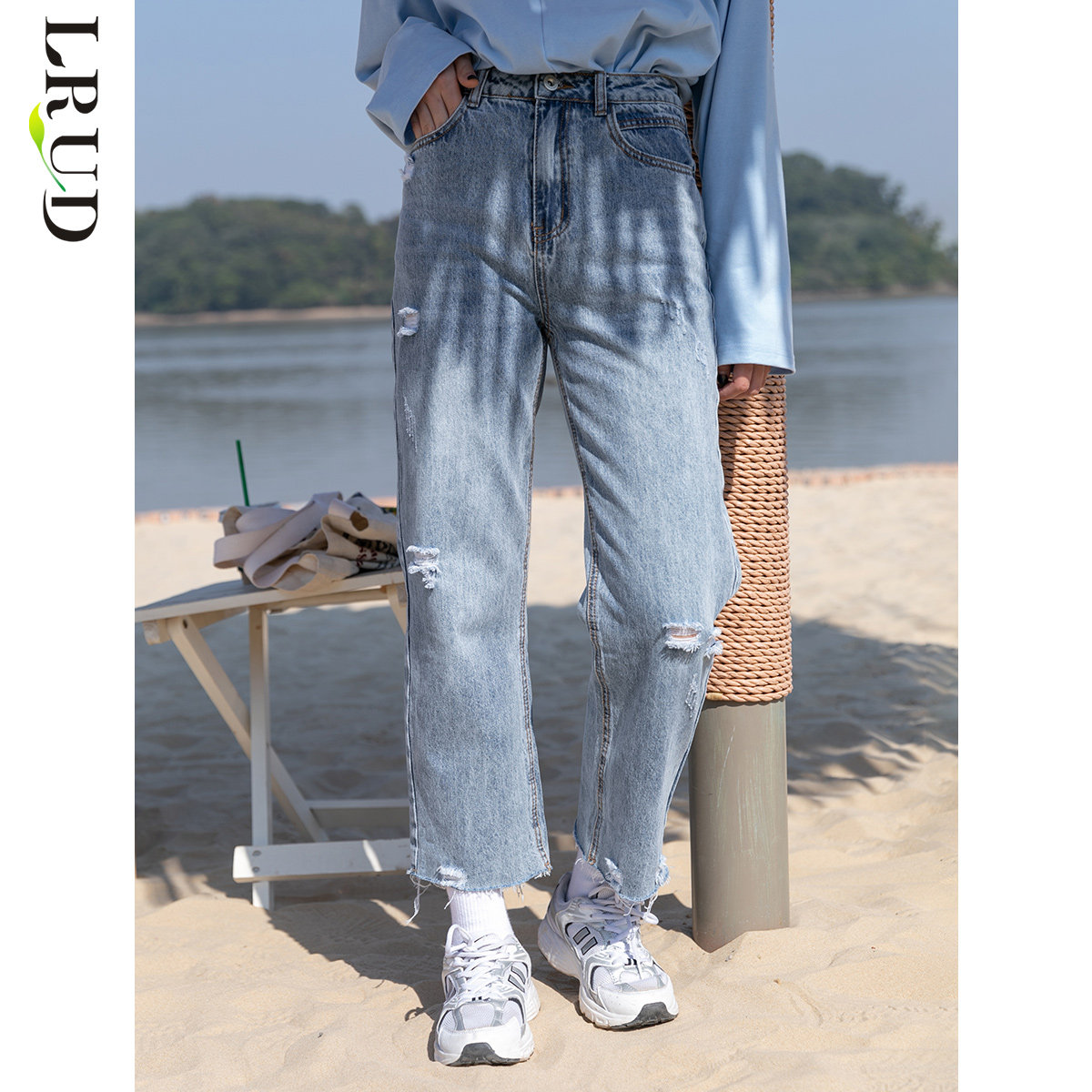 lrud破洞女春装2022年新款牛仔裤 lrud牛仔裤