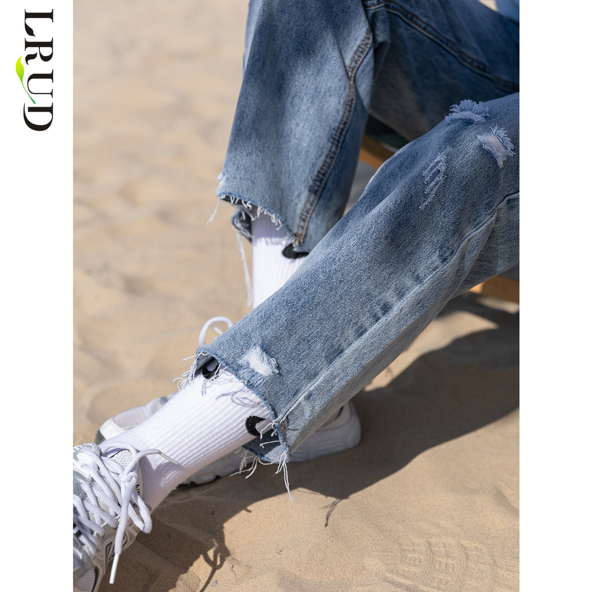 lrud破洞女春装2022年新款牛仔裤 lrud牛仔裤