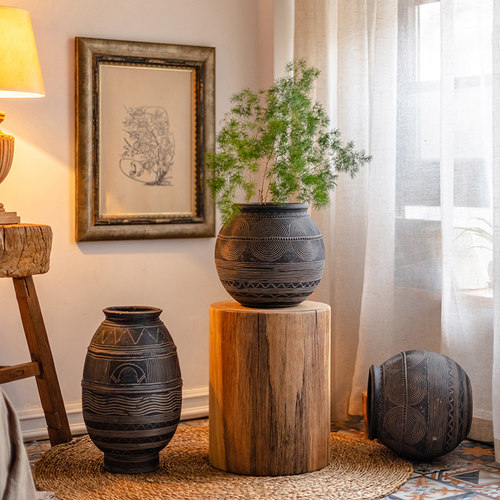 掬涵非洲艺术古罐花器水泥装饰花盆花瓶陶罐复古土培瓦罐民族风 - 图2