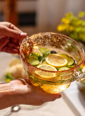 掬涵手工玻璃餐具琥珀色碗碟盘