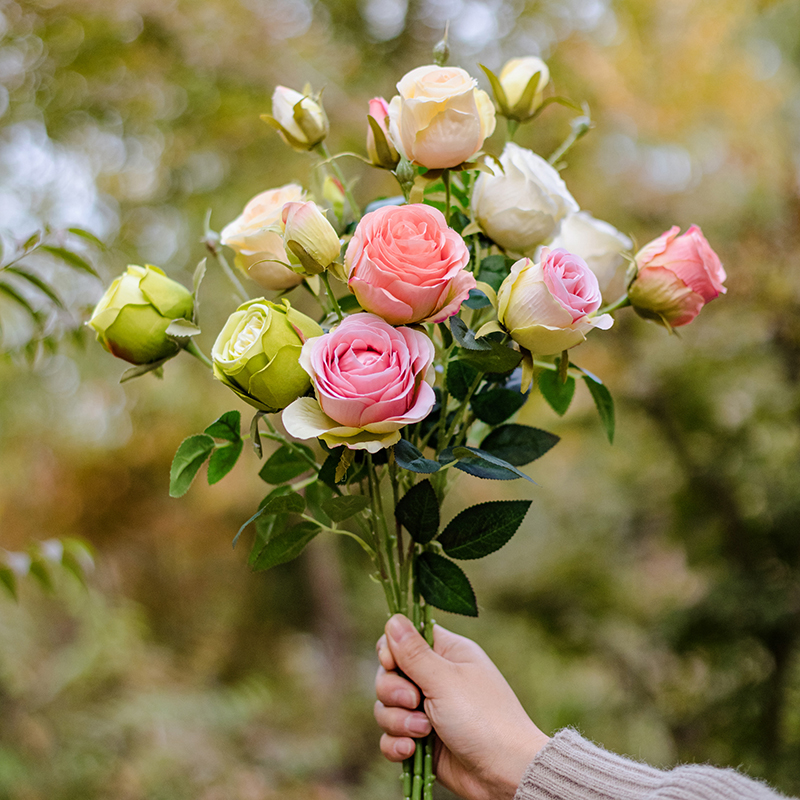 掬涵轻奢油画玫瑰仿真花复古干花客厅高档餐桌花美式摆件假花装饰