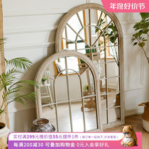 Culvert Retro Fake Windows Decorative style wall-mounted mirror floor trial clothes Xuanguan Living room Fireplace Mirror Folk and American