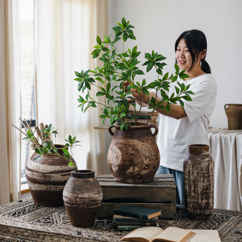 掬涵艺术陶罐复古做旧粗陶花盆手工仿古陶土插花花瓶陶盆黑陶摆件 - 图1