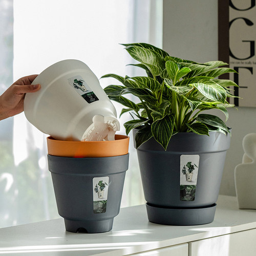 掬涵耐用加厚塑料花盆室内透气北欧简约树脂花盆大号阳台客厅家用 - 图0