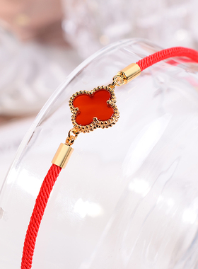 铜合金 红色叶子红绳手链女精致本命年高级叠戴手绳新年配饰