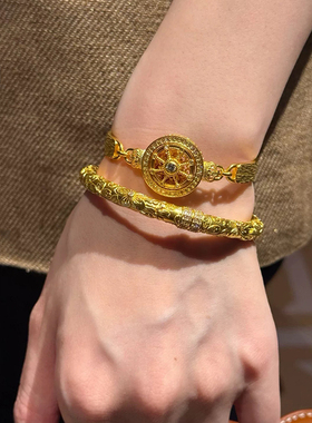 铜合金手链 新中式时尚轻奢半镯表盘手链女八宝罗盘金色手环饰品