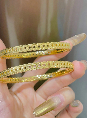 铜合金手镯 有钱必应碎冰冰铜钱手镯女钱多多手环实心镯子手饰品