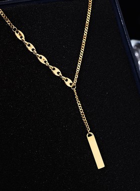钛钢项链 幸运签项链女百搭小长条上上签气质锁骨链不掉色饰品