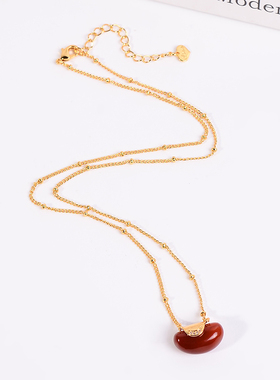 铜合金项链 南国红豆项链女精致红色高级感小众绝美锁骨链饰品