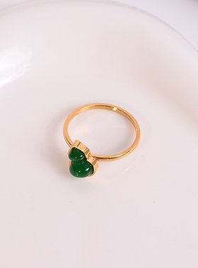 钛钢戒指 新中式绿色葫芦戒指女个性气质百搭设计手饰洗手不用摘