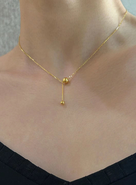 钛钢项链 百搭有球必应项链女新款流苏圆球锁骨链简约气质配饰