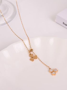 钛钢项链 百搭精致三叶草项链女幸运草花朵锁骨链气质时尚配饰品