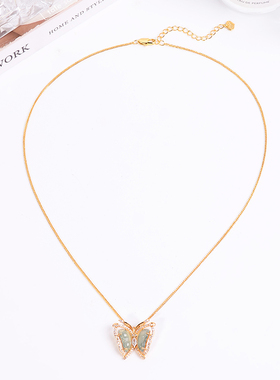 铜合金项链 新中式蝴蝶项链女爆闪绿色精致锁骨链高级感气质配饰