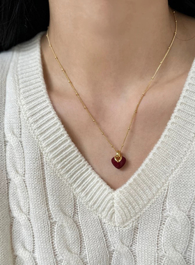 钛钢项链 精致小巧红色爱心项链女气质高级感轻奢小众锁骨链配饰