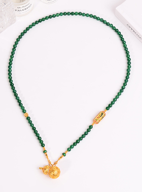 铜合金项链 原创设计新中式葫芦福禄项链女绿色串珠高级感配饰品