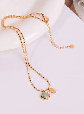 钛钢项链 复古精致绿色项链女ins个性时尚锁骨链新品不褪色配饰品