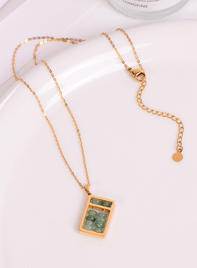 钛钢项链 绿色珠珠算盘项链女轻奢高级感锁骨链简约气质百搭饰品