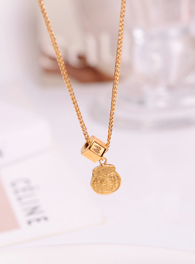 钛钢项链 精致钱袋子项链女新款百搭高级感福字锁骨链不掉色配饰