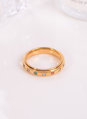 钛钢戒指 简约气质六字真言可转动戒指女轻奢高级感食指戒指环