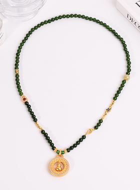 铜合金项链 新中式可转动葫芦项链女原创设计绿色串珠衣服配饰品