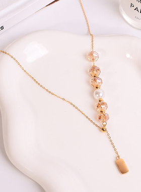 钛钢项链 爆闪时尚设计香槟色项链女轻奢高档流苏锁骨链不褪色