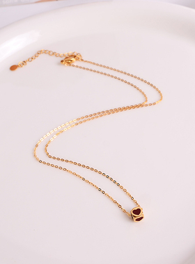 钛钢项链 红色爱心小方糖项链女精致轻奢高级锁骨链小众气质饰品