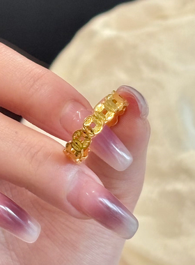 铜合金 新中式爆闪碎碎冰钱币铜钱戒指女高级感开口指环配饰