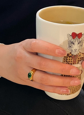 钛钢戒指 复古冷淡风绿色戒指女小众设计感轻奢手饰食指环不褪色