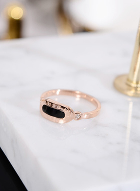 韩版时尚百搭黑色玫瑰金防戒指